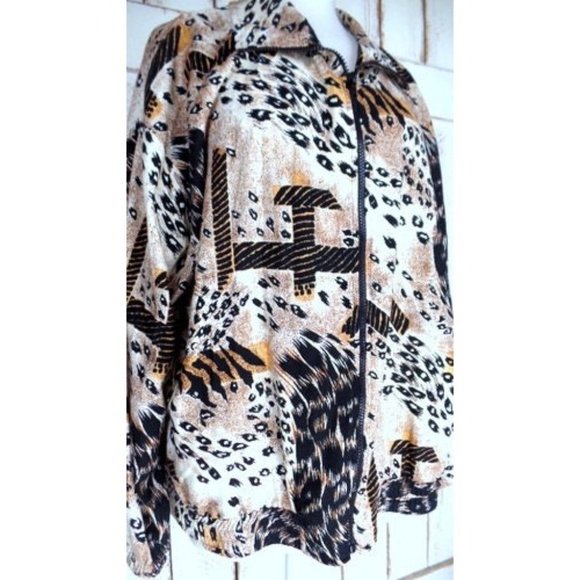 Vintage leopard print silk windbreaker bomber flight jacket - Picture 3 of 5